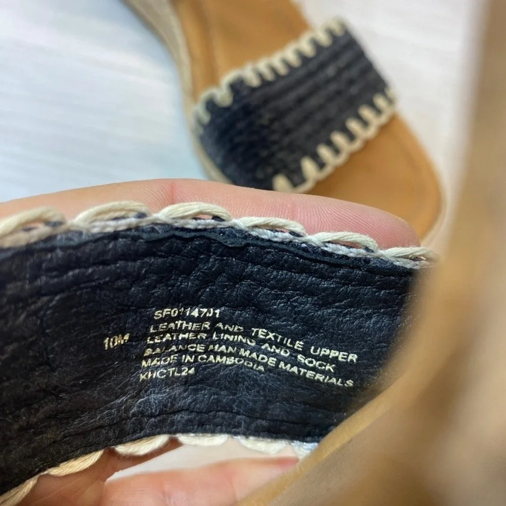 Sofft Inez Womens 10M Espadrille Wedge Sandals Woven Leather Black Jute Boho